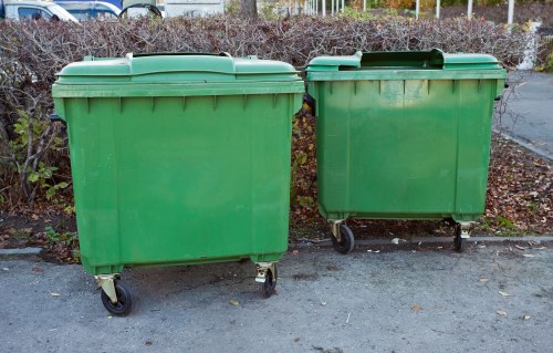 Skip bin placed on a street in Islington